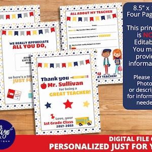 Geschenk zum Jahresende PERSONALISIERTER DIGITALER DOWNLOAD | Geschenk für Lehrer | Alles über meinen Lehrer Danke | Lehrer-Wertschätzung