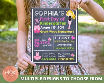 First Day of School Sign | Custom Chalkboard |  PreK3 Personalized Sign | 1st Day of School Printable | Ballerina Printable DIGITAL DOWNLOAD