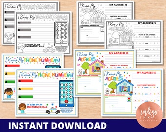 I Know My Address and Phone Number Tracing Worksheet Set INSTANT DOWNLOAD | Address Practice and Phone Practice Printable Worksheet