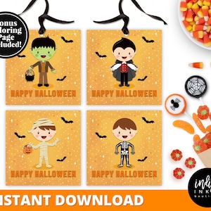 Halloween Treat Tags INSTANT DOWNLOAD Halloween Favor Tags for Boys Trick or Treat Kids Halloween Party Thank You Tags image 1