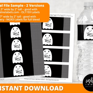 Halloween Water Bottle Labels INSTANT DOWNLOAD Kids Halloween Party Water Bottle Wrapper Ghost Stickers Trunk or Treat Boo Labels image 2