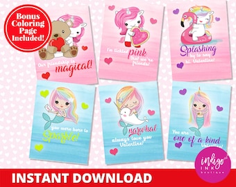 Valentine Card Kids INSTANT DOWNLOAD | Unicorn Valentine | Children Valentines Day Cards | Kids Valentine Cards