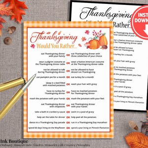 Would You Rather Thanksgiving Game | Last Minute Thanksgiving Party Printable Game | Printable Party Game INSTANT DOWNLOAD