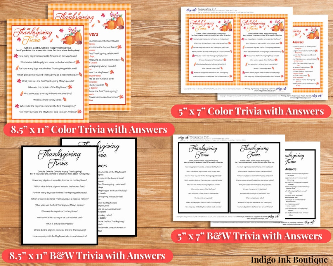 Thanksgiving Trivia for Adults Printable Game Thanksgiving - Etsy