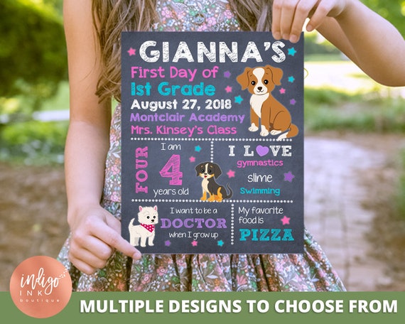 Puppies First Day of School Sign | 1st Day of School Printable Custom Chalkboard Sign | Puppies Sign Personalized Sign DIGITAL DOWNLOAD Il_570xn