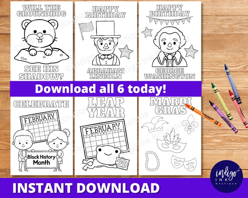 February Coloring Pages For Kids Groundhog Day Coloring Etsy