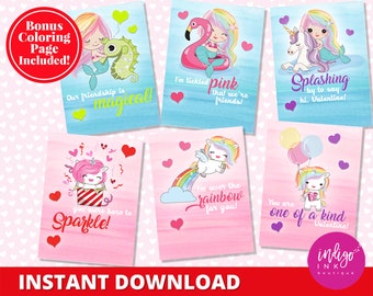 Valentine Card Kids INSTANT DOWNLOAD | Children Valentines Printable | Kids Valentine Cards | Mermaid Valentine Card Kids