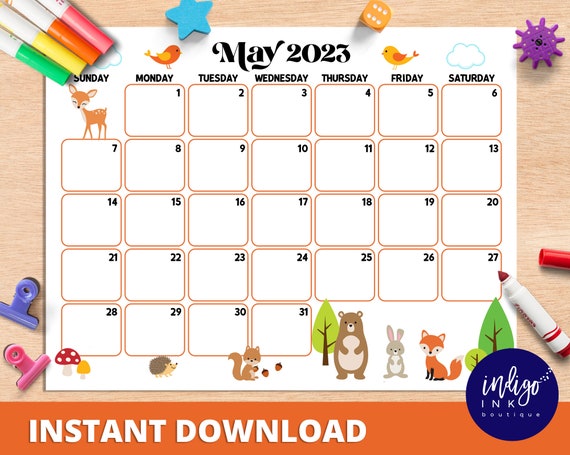 May 2023 Calendar INSTANT DOWNLOAD | Monthly Planner Digital Calendar