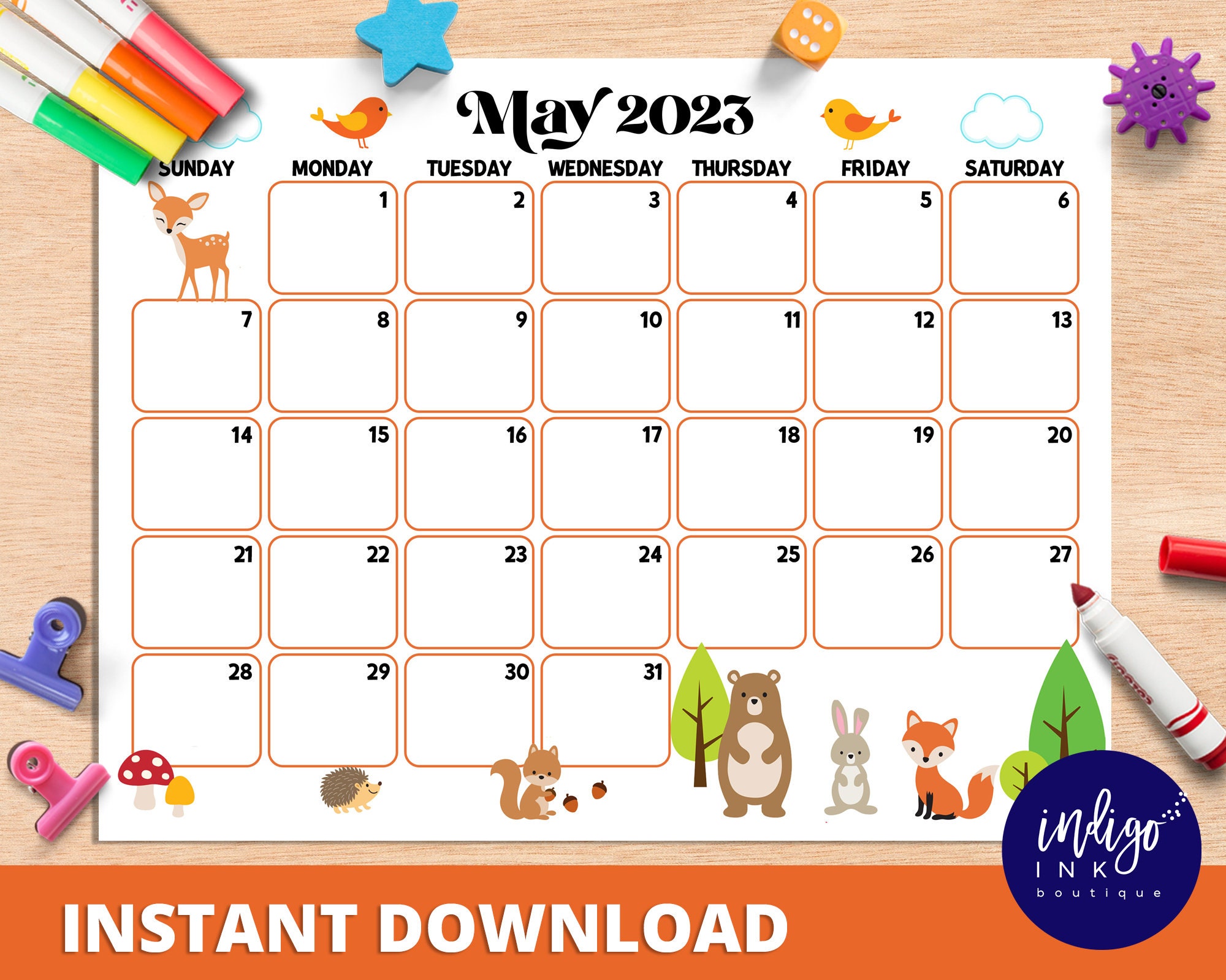 May 2023 Calendar INSTANT DOWNLOAD Monthly Planner Digital - Etsy Nederland
