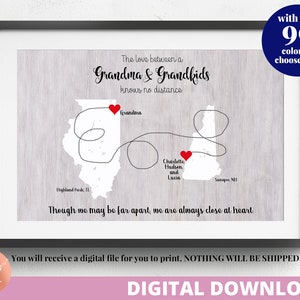 Grandma Birthday Map Gift DIGITAL | Mothers Day Gift | Grandma Gift From Grandkids Personalized Print | Miss You Gift for Grandmother