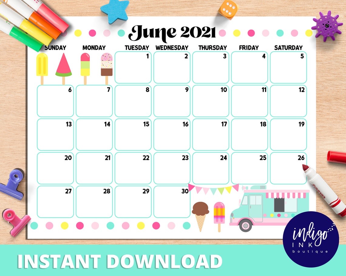 June Calendar INSTANT DOWLAND Monthly Planner Digital Etsy