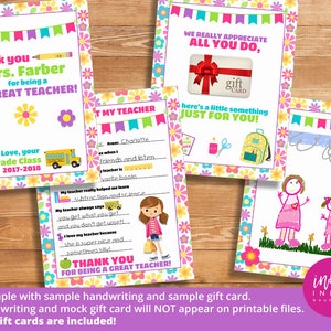 End of Year Gift Teacher Appreciation Gift PERSONALIZED DIGITAL DOWNLOAD All About My Teacher Printable Teacher Gift Idea Teacher Card image 2