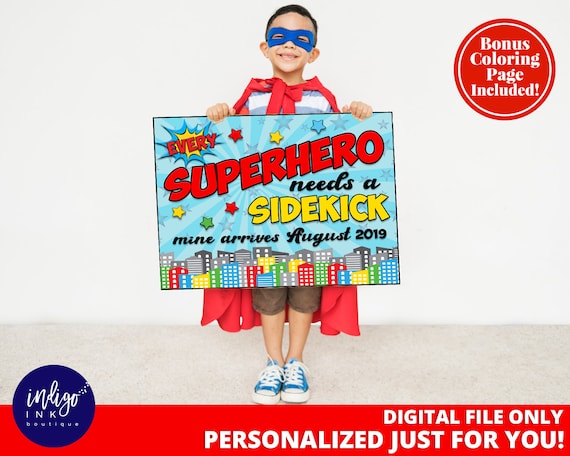 Personalised custom boys superhero new baby pregnancy announcement big brother