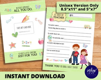 Teacher Thank You | Appreciation Gift | School Printable | Printable Gift Card | Fill in the Blank Teacher Printable INSTANT DOWNLOAD