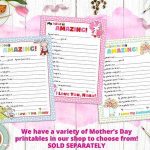 All About My Mom Kid Questionnaire INSTANT DOWNLOAD Mothers Day from Kid Kids Mothers Day Mom Gift Gift for Mom Happy Mother's Day image 3