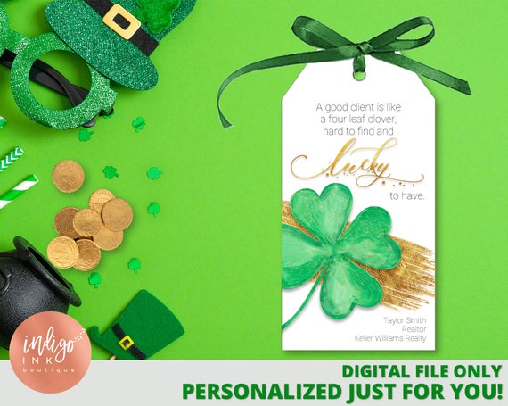 St. Patricks Day Real Estate CLIENT Favor Tags Personalized DIGITAL DOWNLOAD | Agent Marketing St. Patty's Day Tag | Broker Pop By Il_570xn