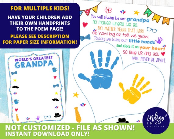 Download Fathers Day Gift For Grandpa Instant Download Handprint Gift Grandpa Birthday Handprint Art Grandpa Gift Father S Day Poem By Indigo Ink Boutique Catch My Party