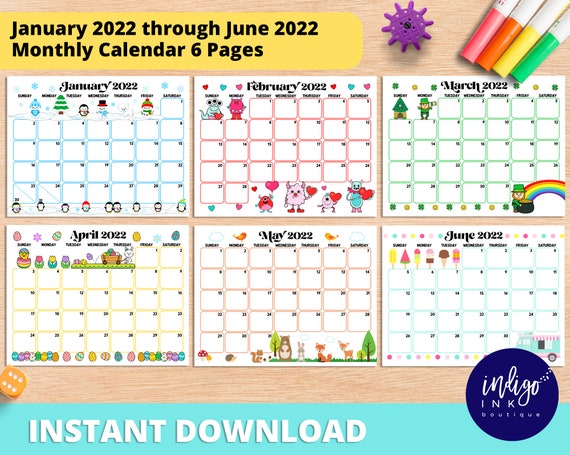 2022 Monthly Calendar Printable Instant Download January | Etsy