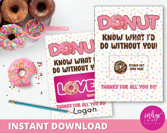 Printable Donut Gift Card Holder Instant Teen Gifts