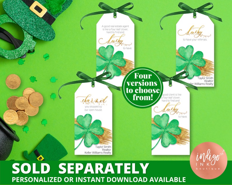 St. Patricks Day Real Estate CLIENT Favor Tags INSTANT DOWNLOAD Broker Marketing St. Patty's Day Tag Agent Pop By St. Patrick's Tags image 5