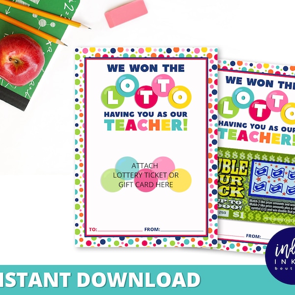 Lottery Ticket Holder Gift for Teacher INSTANT DOWNLOAD | Teacher Appreciation End of Year Gift | We Won the Lotto Gift Card Holder