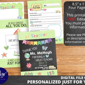 Teacher Thank You DIGITAL DOWNLOAD / Apprezzamento dell'insegnante Regalo di fine anno / Scuola stampabile / Regalo dell'ultimo giorno di scuola