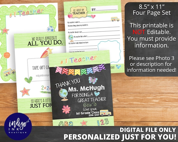 Teacher Thank You DIGITAL DOWNLOAD | Teacher Appreciation End of Year Gift | School Printable | Last Day of School Gift Il_570xn