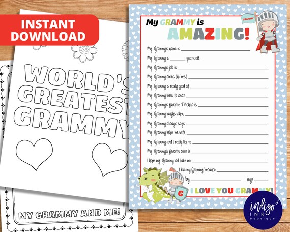 All About My Grammy Kid Questionnaire INSTANT DOWNLOAD | Mothers Day from Kid | Gift for Grammy Il_570xn