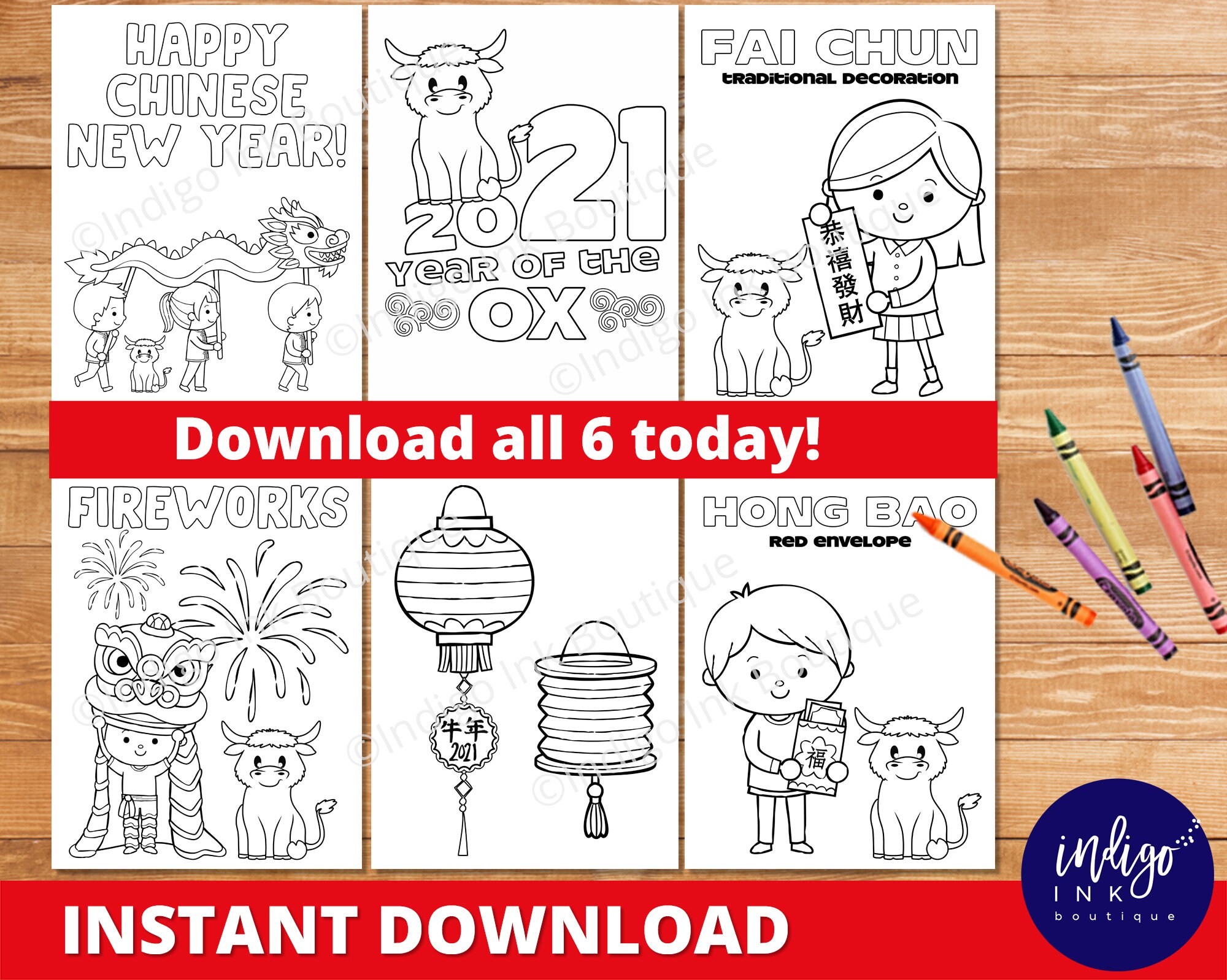 Chinese New Year Coloring Pages INSTANT DOWNLOAD 2021 Year | Etsy
