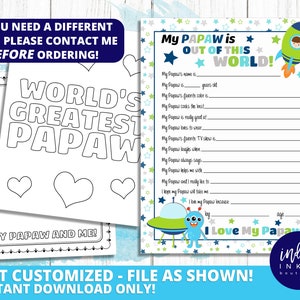 Alles over Papaw Kid-vragenlijst INSTANT DOWNLOAD | Papaja verjaardag | Vaderdagcadeau | Kid cadeau aan papaja