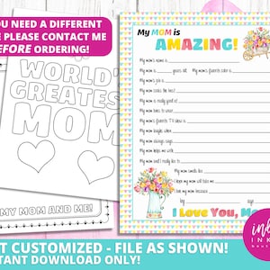 All About My Mom Kid Questionnaire INSTANT DOWNLOAD Mothers Day from Kid Kids Mothers Day Mom Gift Gift for Mom Happy Mother's Day image 1