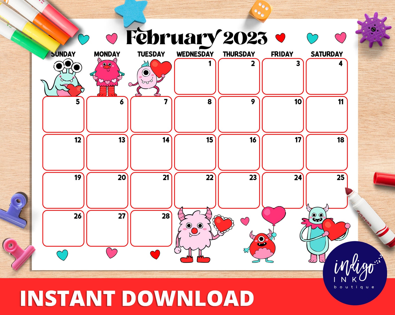 February 2023 Calendar INSTANT DOWNLOAD Monthly Planner - Etsy België