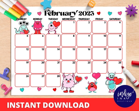 February 2023 Calendar Instant Download Monthly Planner Etsy Singapore