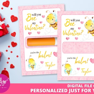 Regalo de San Valentín Soporte de bálsamo labial DESCARGA DIGITAL PERSONALIZADA / Will You Be My Valentine Favor Tags / Tarjetas de San Valentín