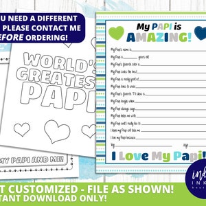 Alles über mein Papi Kid-Fragebogen INSTANT DOWNLOAD | Vatertag von Kid | Papi Geschenk | Geschenk für Papi Alles Gute zum Vatertag