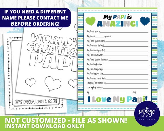 All About My Papi Kid Questionnaire INSTANT DOWNLOAD Fathers 