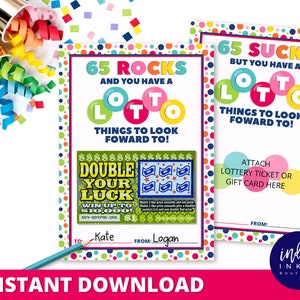 65th Birthday Lotteriescheinhalter INSTANT DOWNLOAD | 65 Rocks Lotterie Geburtstag | 65 Sucks Geburtstagsgeschenk | Lottoschein-Geschenkkartenhalter