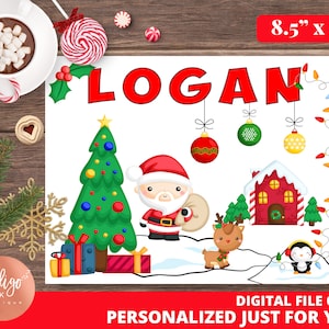 Kerst Placemat GEPERSONALISEERDE | Kids Placemat Kerst fun | Kids Christmas Printable DIGITALE DOWNLOAD