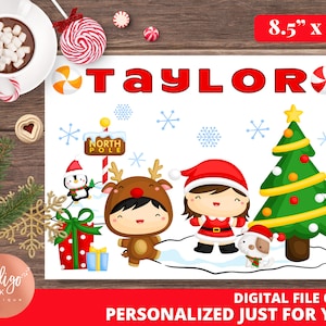 Kerst Placemat GEPERSONALISEERDE | Kids Placemat Kerst fun | Kids Christmas Printable DIGITALE DOWNLOAD