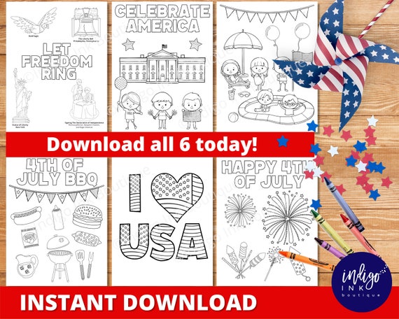 4th of July Coloring Pages INSTANT DOWNLOAD  Patriotic