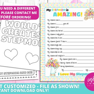 All About My Stepmom Kid Questionnaire Mothers Day Gift INSTANT DOWNLOAD | Happy Mother&#39;s Day Gift for Stepmom | Stepmom Birthday