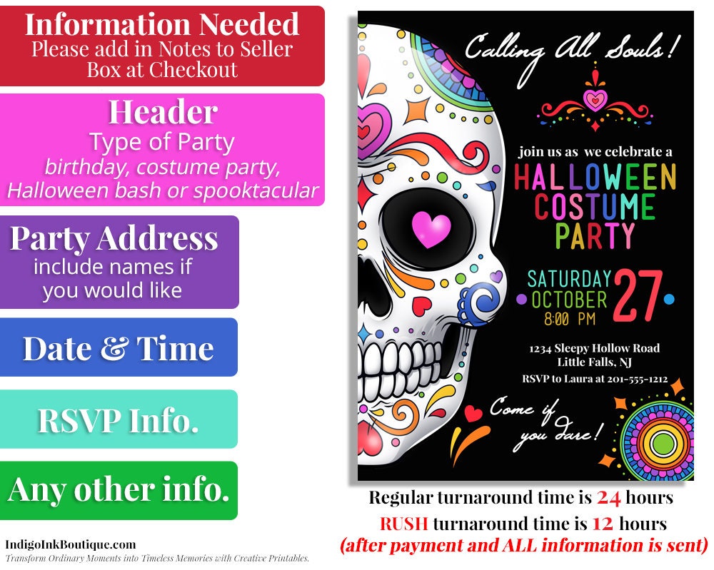 Sugar Skull Printable Invitation DIGITAL DOWNLOAD Day of the - Etsy