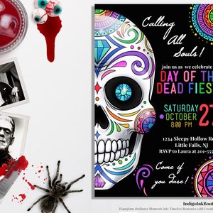 Sugar Skulls Halloween Invitation DIGITAL DOWNLOAD | Day of the Dead Halloween Invite | Dia De Los Muertos Skull Invitation | Costume Party