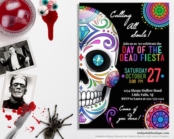 Sugar Skulls Halloween Invitation DIGITAL DOWNLOAD | Day of the Dead Halloween Invite | Dia De Los Muertos Skull Invitation | Costume Party Il_570xn