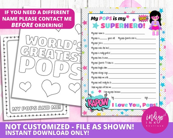 All About My Pops INSTANT DOWNLOAD Fill In The Blank Fathers Day Gift All About My Pops INSTANT DOWNLOAD Fill In The Blank Fathers Day Gift