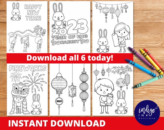 Chinese New Year Coloring Pages INSTANT DOWNLOAD | 2023 Year of the Rabbit Coloring Sheets | Lunar New Year Coloring Il_570xn