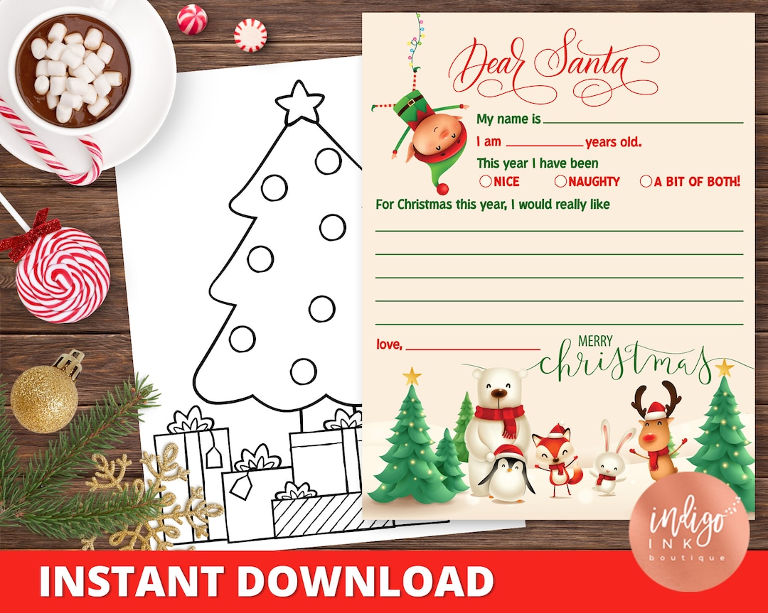 Letter to Santa INSTANT DOWNLOAD | Santa Wish List Letter | Kids