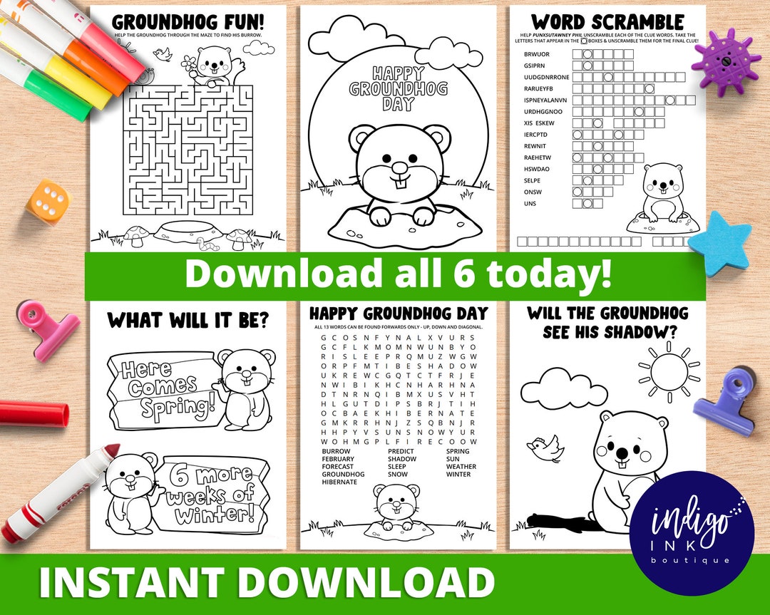 Groundhog Day Activity and Coloring Pages INSTANT DOWNLOAD