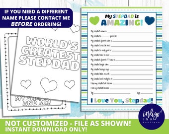 All About My Stepdad Kid Questionnaire Fathers Day Gift INSTANT DOWNLOAD | Happy Father's Day Gift for Stepdad | Stepdad Birthday