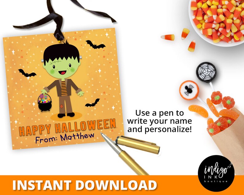 Halloween Treat Tags INSTANT DOWNLOAD Halloween Favor Tags for Boys Trick or Treat Kids Halloween Party Thank You Tags image 2